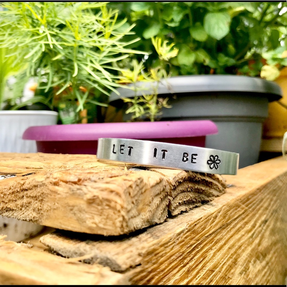 Hand stamped adjustable metal cuff bracelet